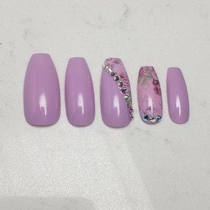 Lavender purple flower bling Custom Press on Nails Handmade 10pc set size
